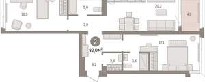 2-к квартира, вторичка, 82м2, 4/16 этаж