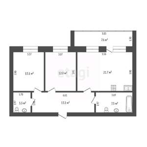 2-к квартира, вторичка, 71м2, 6/9 этаж