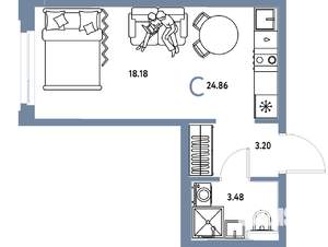 Студия квартира, вторичка, 25м2, 14/25 этаж
