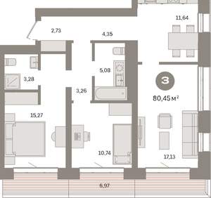 3-к квартира, вторичка, 80м2, 2/8 этаж