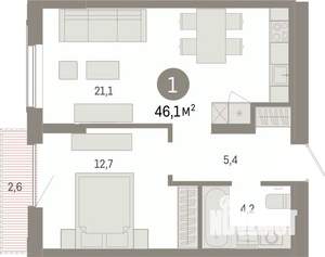 1-к квартира, вторичка, 46м2, 8/17 этаж