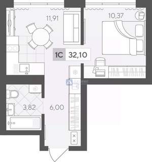 1-к квартира, вторичка, 32м2, 12/17 этаж