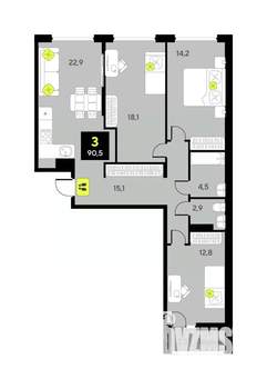 3-к квартира, вторичка, 91м2, 3/9 этаж