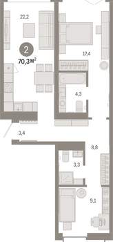 2-к квартира, вторичка, 70м2, 3/16 этаж