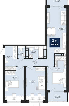 3-к квартира, вторичка, 88м2, 19/21 этаж