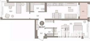 2-к квартира, вторичка, 82м2, 5/7 этаж