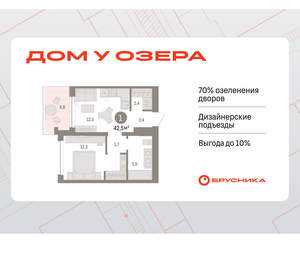 1-к квартира, вторичка, 42м2, 2/8 этаж