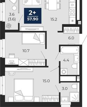 2-к квартира, вторичка, 58м2, 13/16 этаж