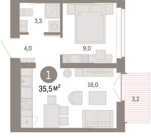 1-к квартира, вторичка, 35м2, 7/16 этаж
