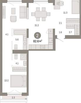 2-к квартира, вторичка, 83м2, 6/8 этаж