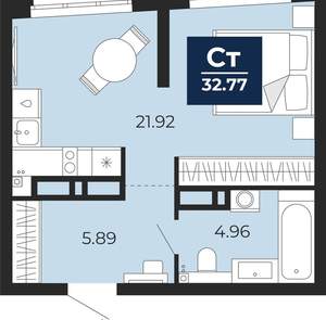 Студия квартира, вторичка, 33м2, 5/22 этаж