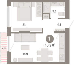 1-к квартира, вторичка, 40м2, 3/17 этаж
