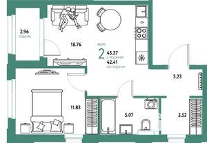 2-к квартира, вторичка, 45м2, 18/25 этаж