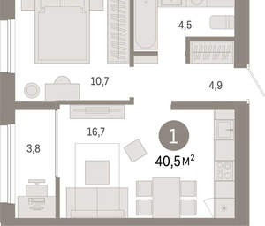 1-к квартира, вторичка, 40м2, 9/17 этаж