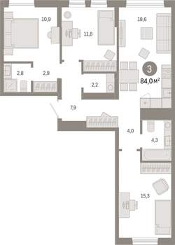3-к квартира, вторичка, 84м2, 5/17 этаж
