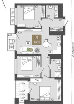 3-к квартира, вторичка, 79м2, 11/15 этаж