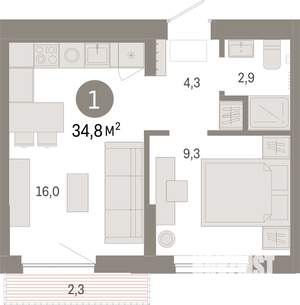 1-к квартира, вторичка, 35м2, 5/9 этаж