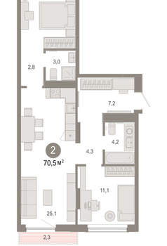 2-к квартира, вторичка, 70м2, 5/17 этаж