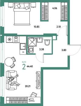 2-к квартира, вторичка, 44м2, 25/25 этаж