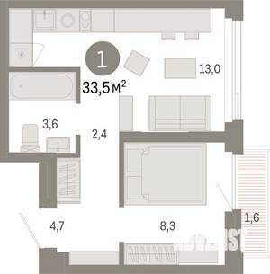 1-к квартира, вторичка, 34м2, 20/25 этаж
