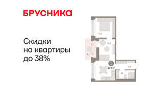 1-к квартира, вторичка, 43м2, 7/8 этаж