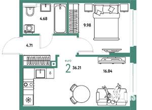 2-к квартира, вторичка, 36м2, 12/25 этаж
