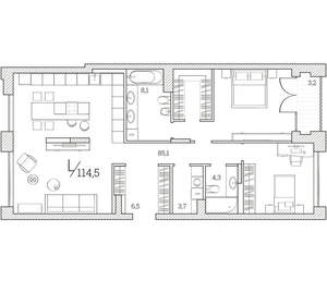 3-к квартира, сданный дом, 115м2, 6/8 этаж