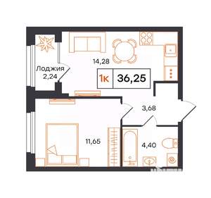 1-к квартира, строящийся дом, 36м2, 5/24 этаж