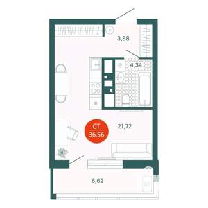 Студия квартира, вторичка, 37м2, 7/24 этаж