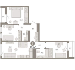 3-к квартира, вторичка, 79м2, 9/17 этаж