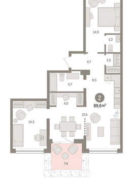 2-к квартира, вторичка, 90м2, 1/9 этаж