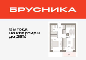 1-к квартира, вторичка, 47м2, 4/11 этаж