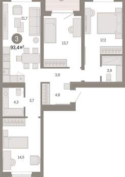3-к квартира, вторичка, 93м2, 7/11 этаж