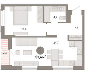 1-к квартира, вторичка, 53м2, 15/17 этаж