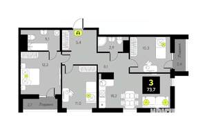 3-к квартира, вторичка, 73м2, 15/17 этаж