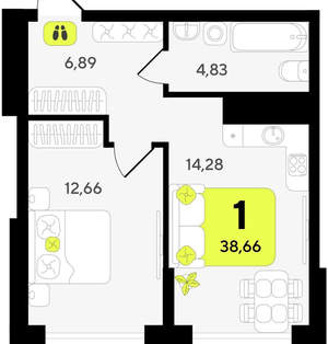 1-к квартира, вторичка, 39м2, 2/19 этаж
