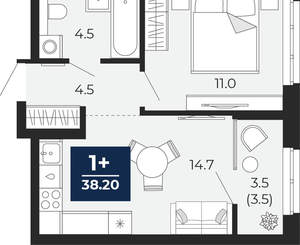 1-к квартира, вторичка, 38м2, 9/16 этаж