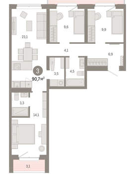 3-к квартира, вторичка, 91м2, 5/11 этаж