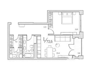 1-к квартира, сданный дом, 73м2, 5/11 этаж