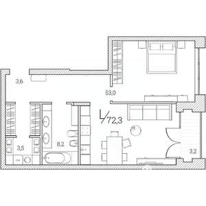 1-к квартира, сданный дом, 72м2, 7/11 этаж