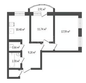 2-к квартира, вторичка, 53м2, 11/16 этаж