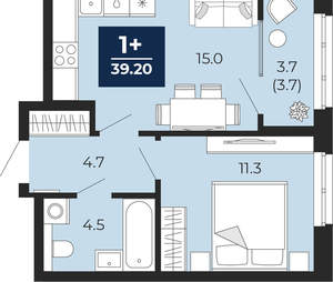1-к квартира, сданный дом, 39м2, 12/16 этаж
