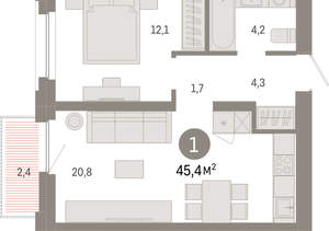 1-к квартира, вторичка, 45м2, 5/16 этаж