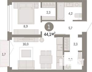 1-к квартира, вторичка, 44м2, 3/9 этаж