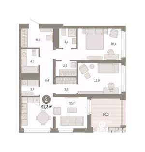 2-к квартира, вторичка, 91м2, 15/25 этаж