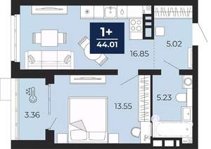 1-к квартира, вторичка, 42м2, 7/12 этаж