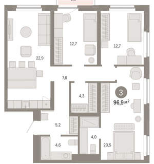3-к квартира, вторичка, 97м2, 11/16 этаж