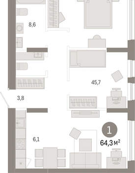 1-к квартира, вторичка, 64м2, 4/17 этаж