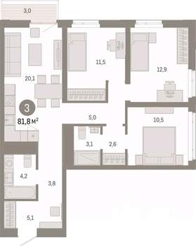 3-к квартира, вторичка, 82м2, 5/25 этаж