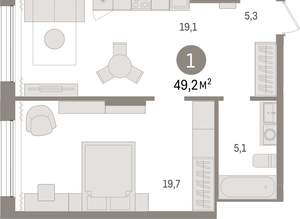 1-к квартира, вторичка, 49м2, 5/17 этаж